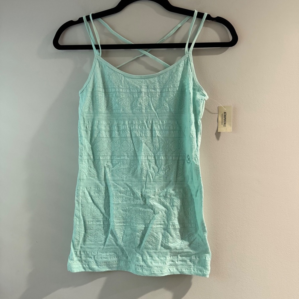 Aeropostale Cami Tank Top Womens Medium Mint Green New Eyelet Strappy Back NWT